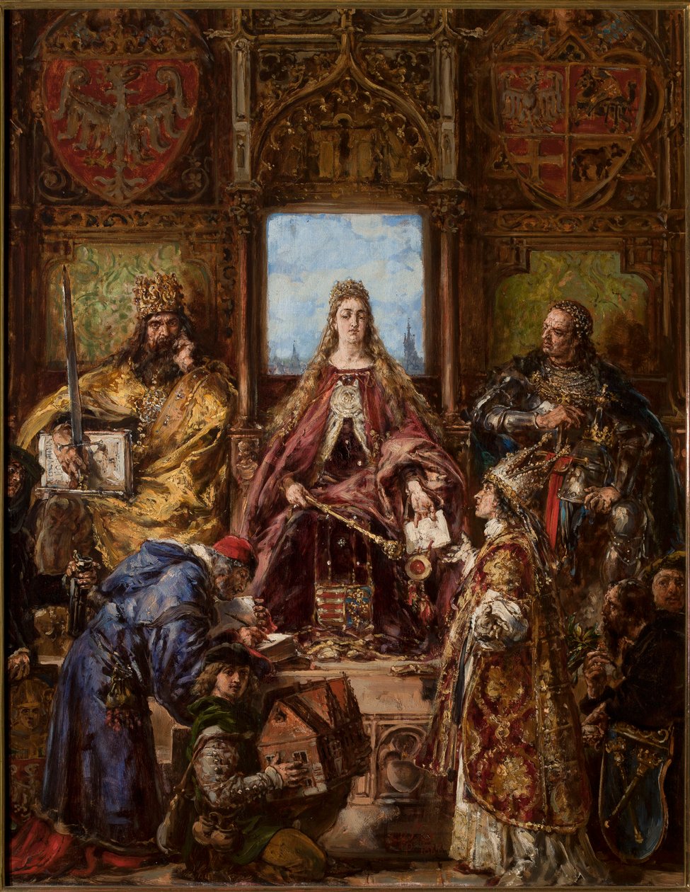 A főiskola alapítása, amelyet Krakkóba való áthelyezése szilárdított meg. R.P. 1361-1399-1400 alkotó: Jan Matejko