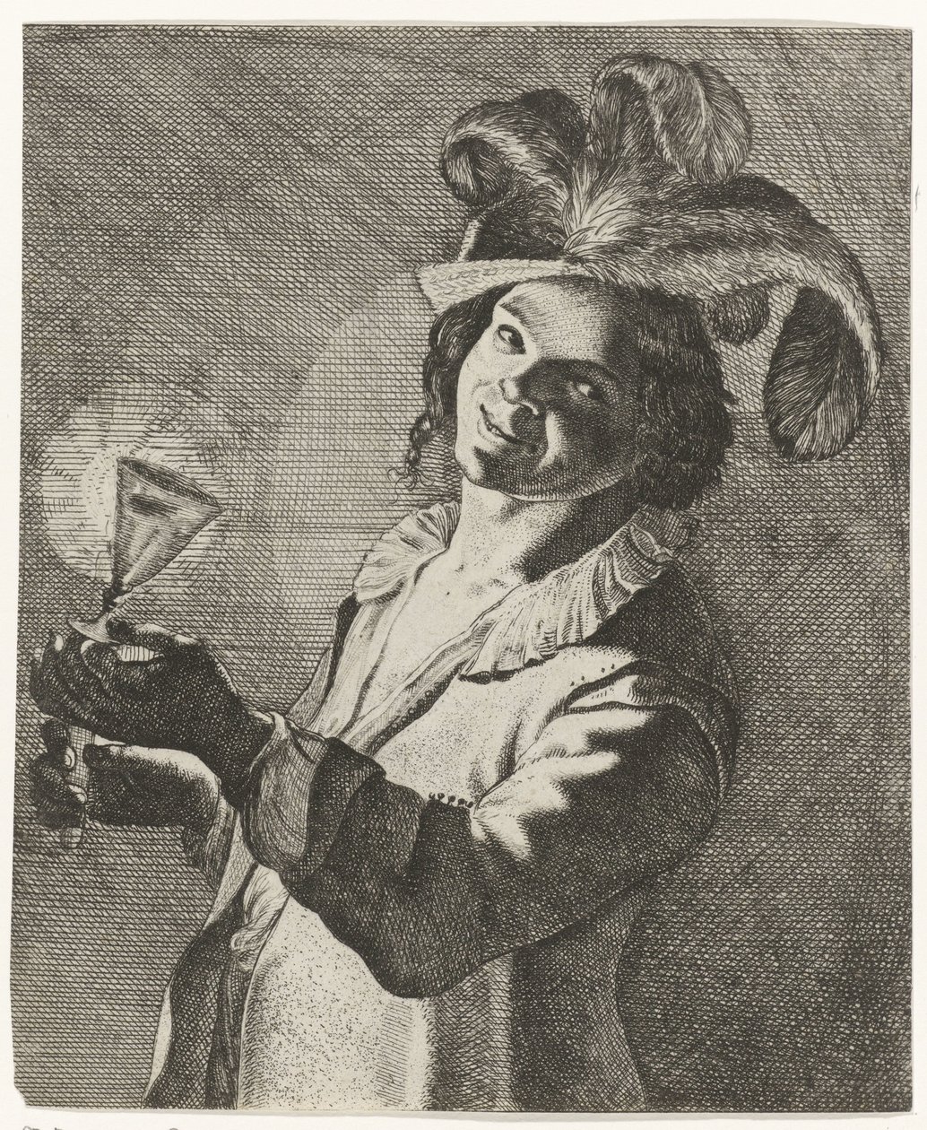 Mosolygó fiú egy pohárral a kezében alkotó: Jan Matham (possibly)