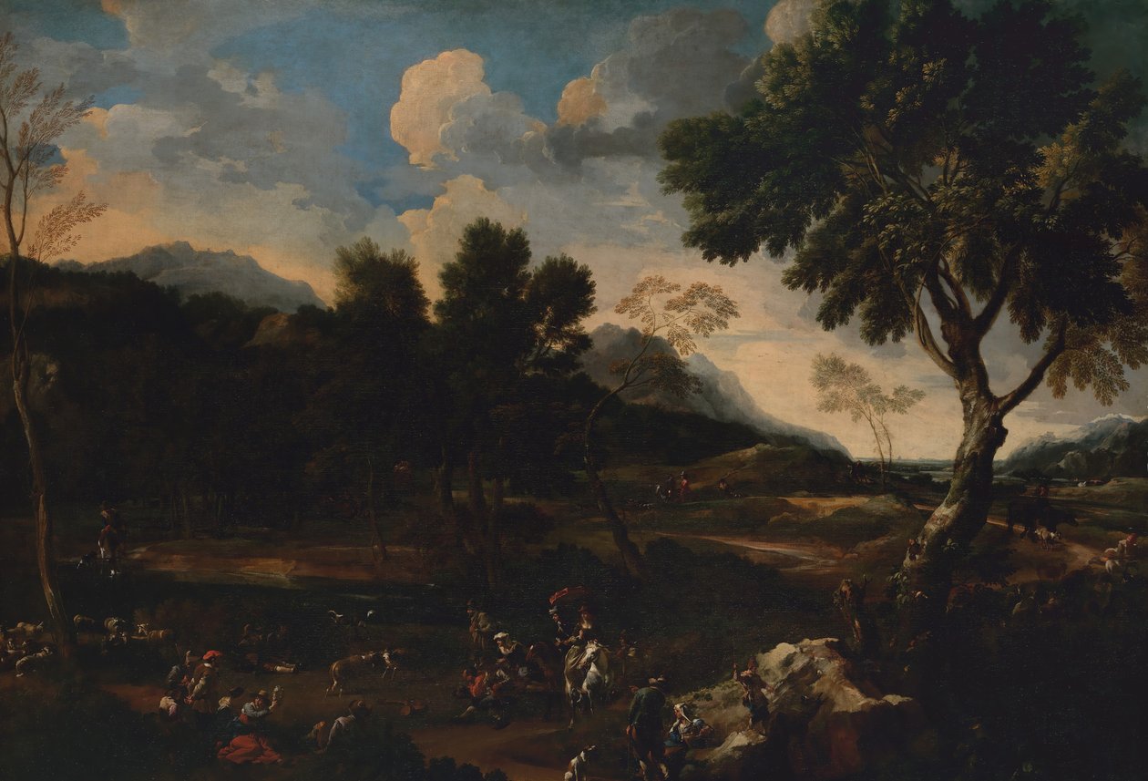 Táj két kos csatájával, kb. 1640. alkotó: Jan Miel
