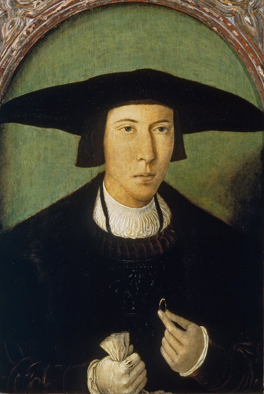 ""Fiatal férfi portréja"" (Fiatal férfi portréja) Jan Mostaert festménye (1472/73-1555/56) 1520 körül. Mérete 53x37 cm Museo del Prado, Madrid alkotó: Jan Mostaert