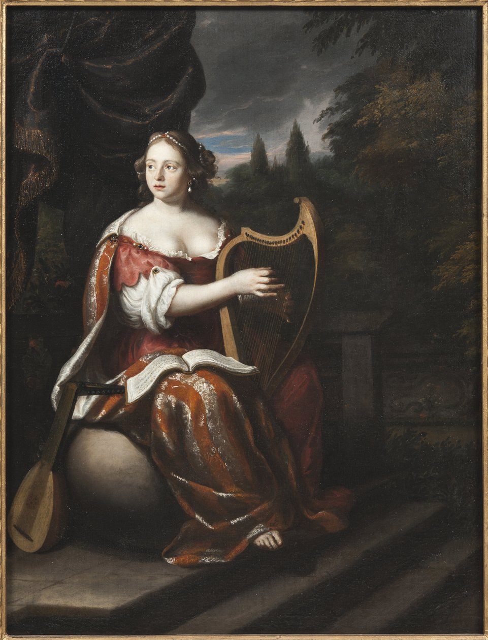 Femme jouant de la harpe – Hárfán játszó hölgy, Mijtens (Meytens), Martin van, az idősebb (1648-1736). Olajfestmény. Mérete: 78x60 cm. Nemzeti Múzeum Stockholm alkotó: Jan Mytens or Mijtens
