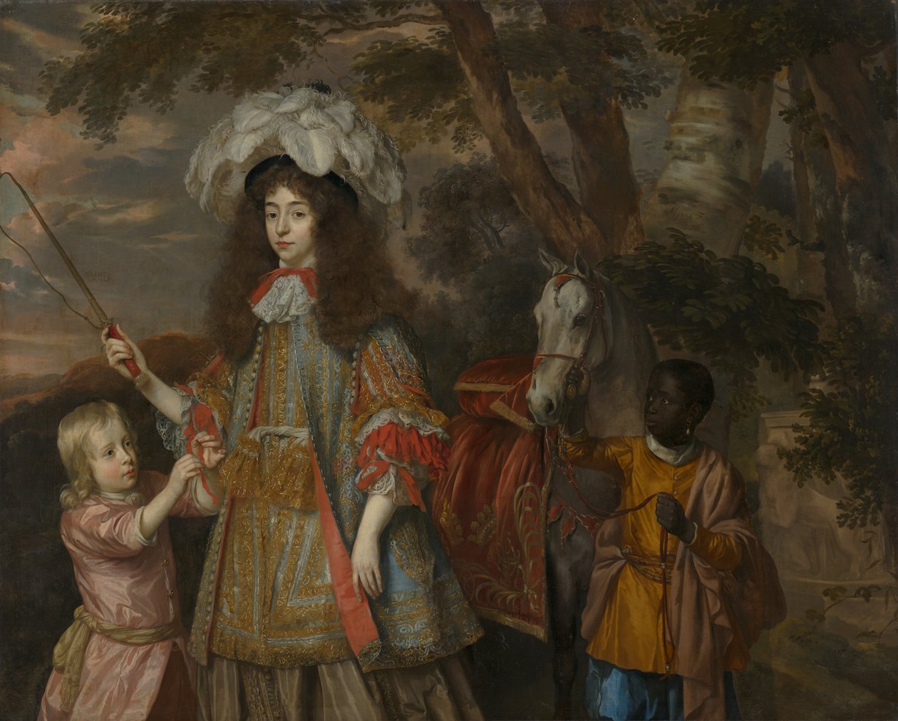 Orange Mária (1642-1688) portréja Hendrik van Zuijlesteinnel (megh. 1673) és egy szolgával, 1665 alkotó: Jan Mytens or Mijtens