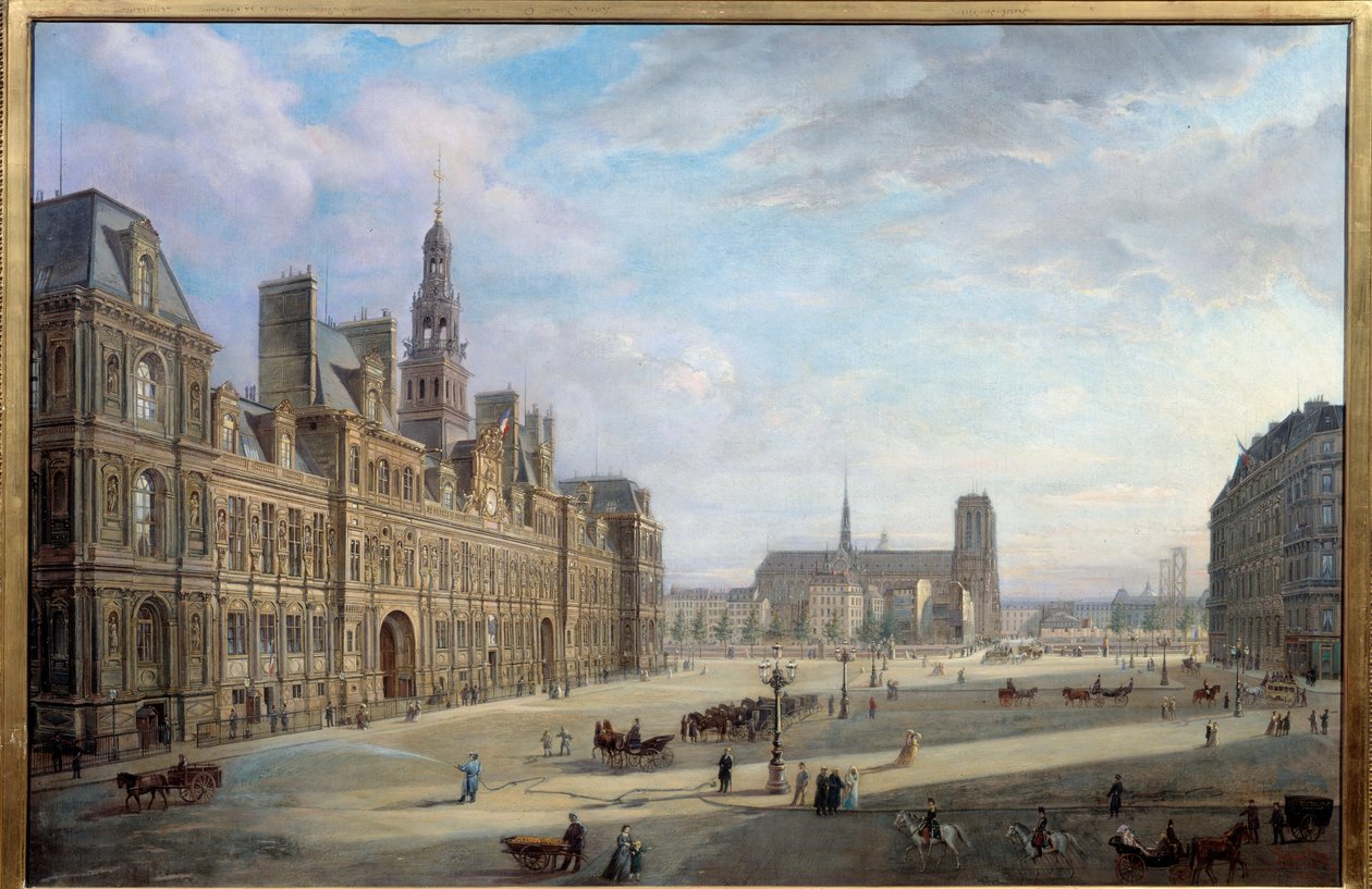 A párizsi városháza 1868-ban. Jan Ostoga De Miodoucheski (Mioduzsewski) festménye (1831 -? ). Olajfestmény. Mérete: 0,78 x 1,17 m. Párizs, Musee Carnavalet - Párizs városháza 1868-ban. Jan Ostoga festménye, Miodoucheski (Mioduzsewski) (1831-? ). O alkotó: Jan Ostoja Mioduszewski