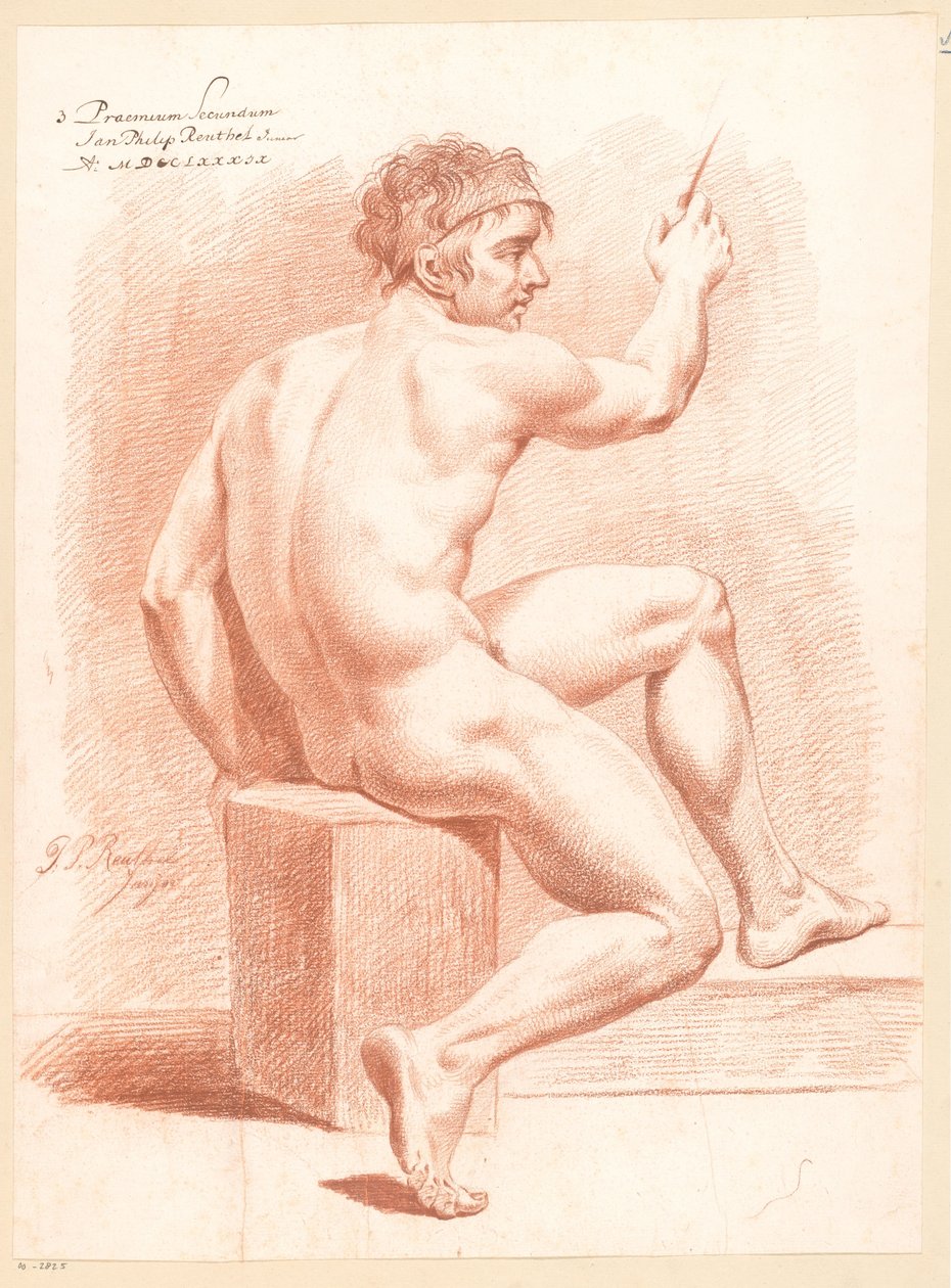 Ülő férfi akt, hátulról nézve (2. díj 1789) alkotó: Jan Philip Reuthel jr.