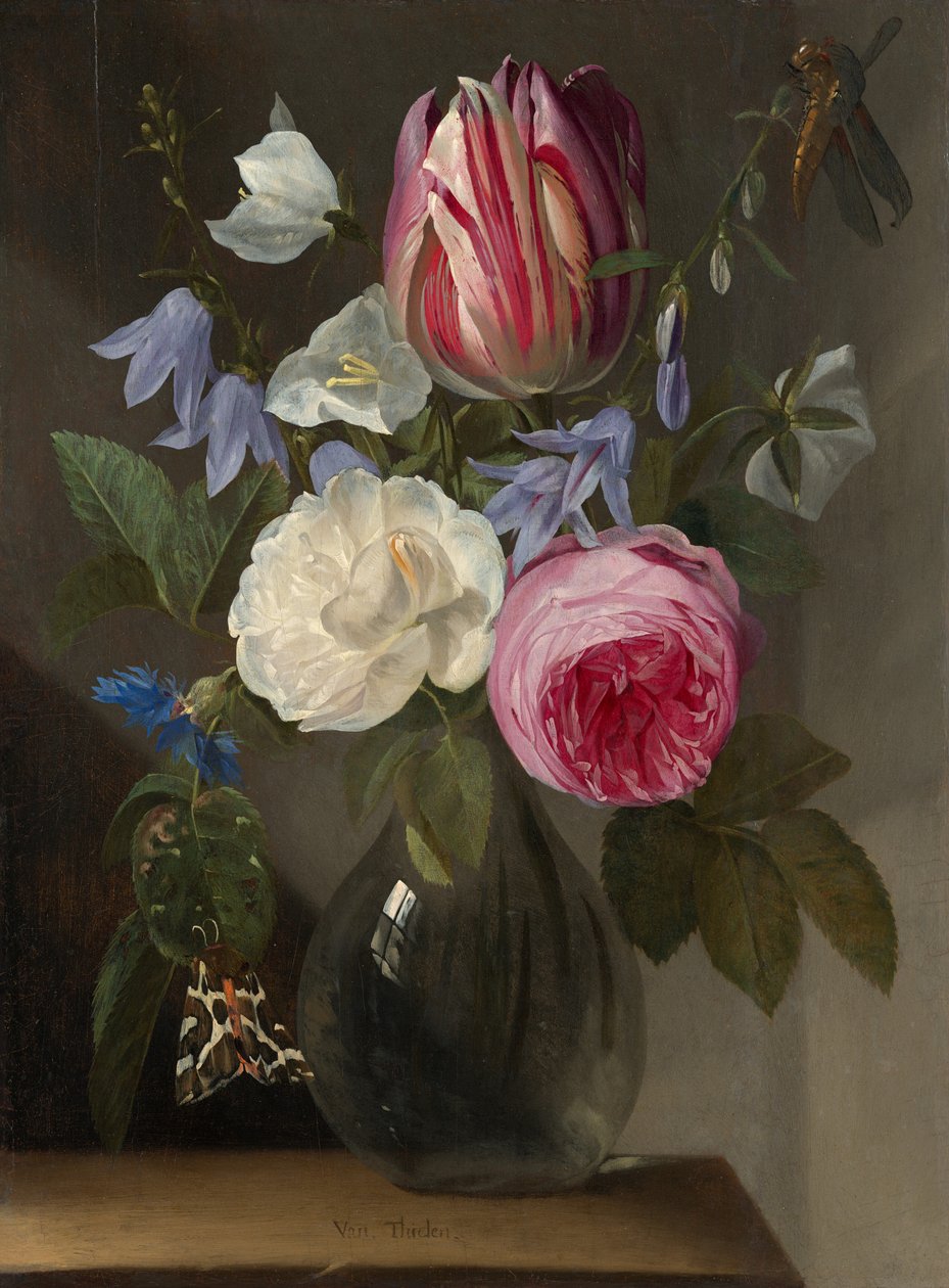 Rózsák és tulipán üvegvázában alkotó: Jan Philips van Thielen