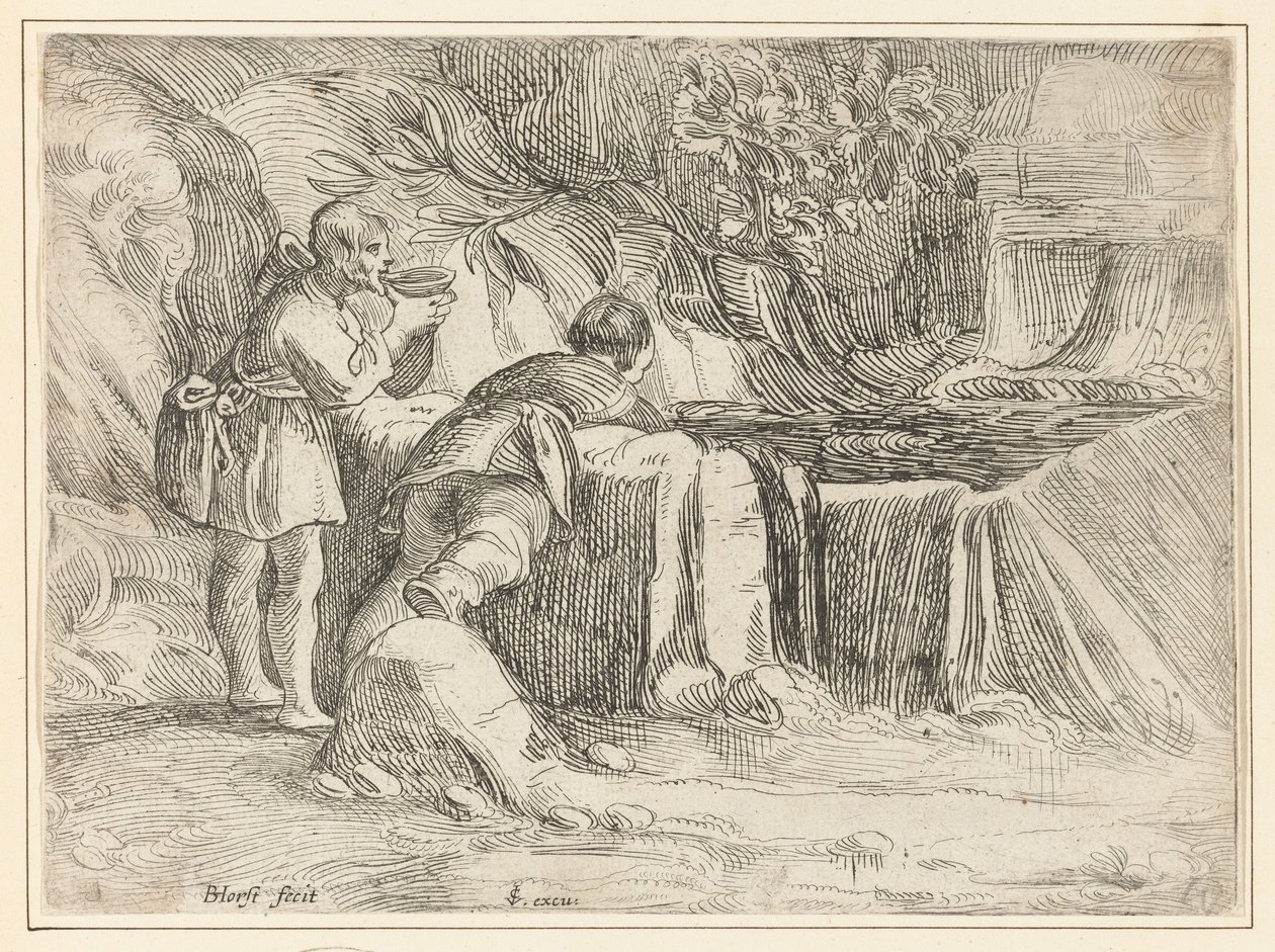 Két férfi egy kútnál alkotó: Jan Philipsz. van Bouckhorst