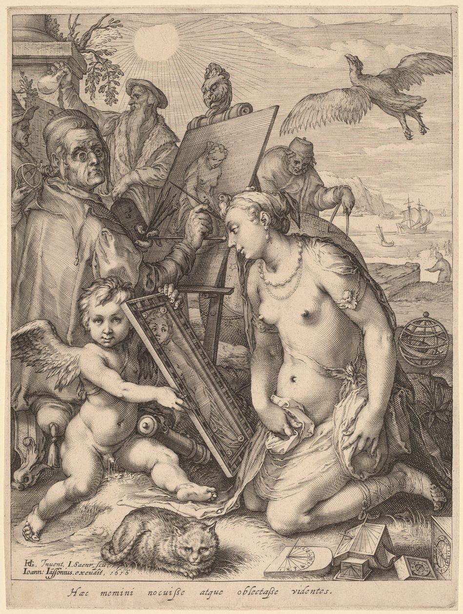 Meztelen nőt festő művész: A vizuális észlelés allegóriája alkotó: Jan Pietersz Saenredam, after Hendrik Goltzius