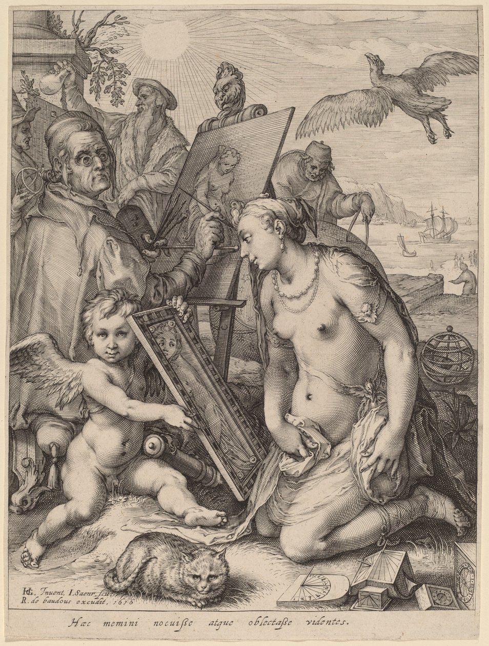 Meztelen nőt festő művész: A vizuális észlelés allegóriája alkotó: Jan Pietersz Saenredam after Hendrik Goltzius