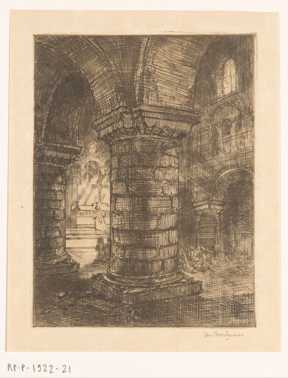 Fekvő szerzetes a templomban alkotó: Jan Poortenaar (signed by artist)