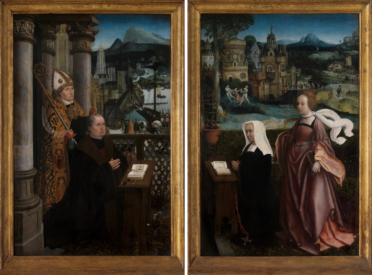 Donor Szent Miklóssal és a donor felesége Szent Godelivával, 1515-21 körül (olaj, tábla) alkotó: Jan Provoost