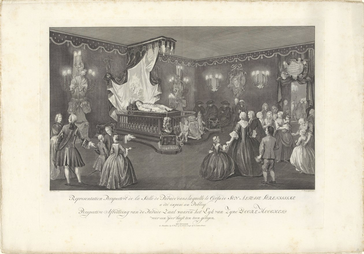 Szoba IV. Vilmos herceg fenségével, 1751 Representation Perspective de la Salle de Parade (...) Perspektíva A felvonulási terem képe, amelyben a Lyk van Zyne Doorl. Egy yder fensége ki volt állítva (cím az objektumon) Lebegő ágy, W alkotó: Jan Punt