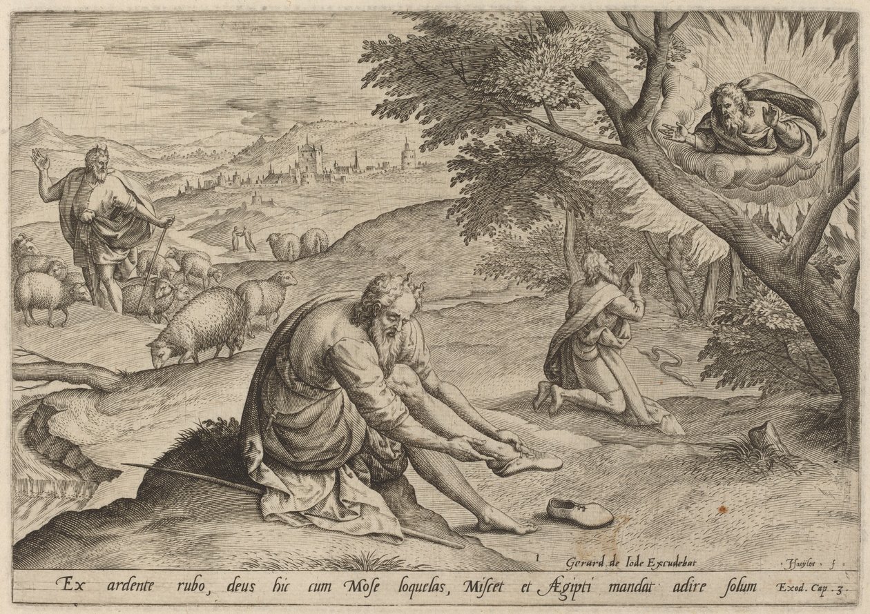 Isten megjelenése Mózesnek alkotó: Jan Sadeler I, after Maarten van Cleef