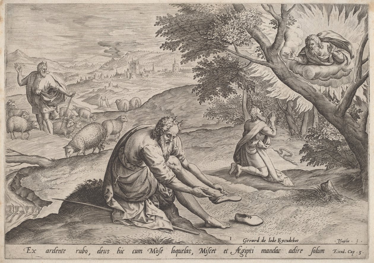 Isten megjelenése Mózesnek alkotó: Jan Sadeler I, after Maarten van Cleef