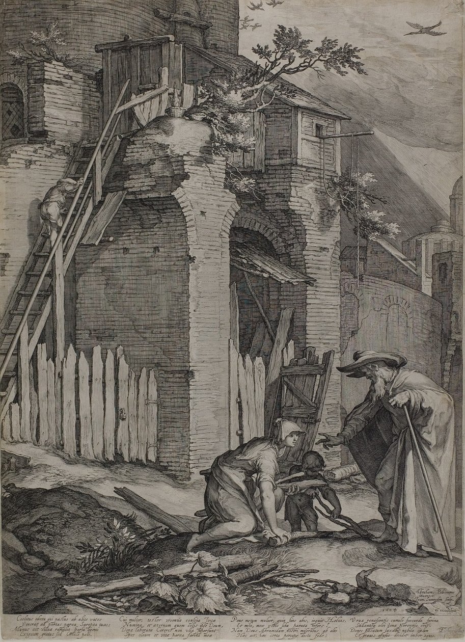 Elie próféta megérkezik Sareptas házába" Özvegy, 1604 alkotó: Jan Saenredam