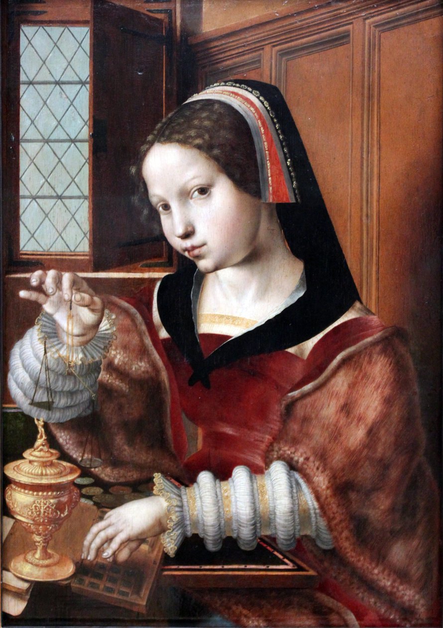 Német: Die Goldwägerin Az aranyat mérő nő
 Alternatív cím(ek): A Gold Goldwaggine (Gold Goldwaggine):  
Gold Gold: Woman Holding a Balance alkotó: Jan Sanders van Hemessen