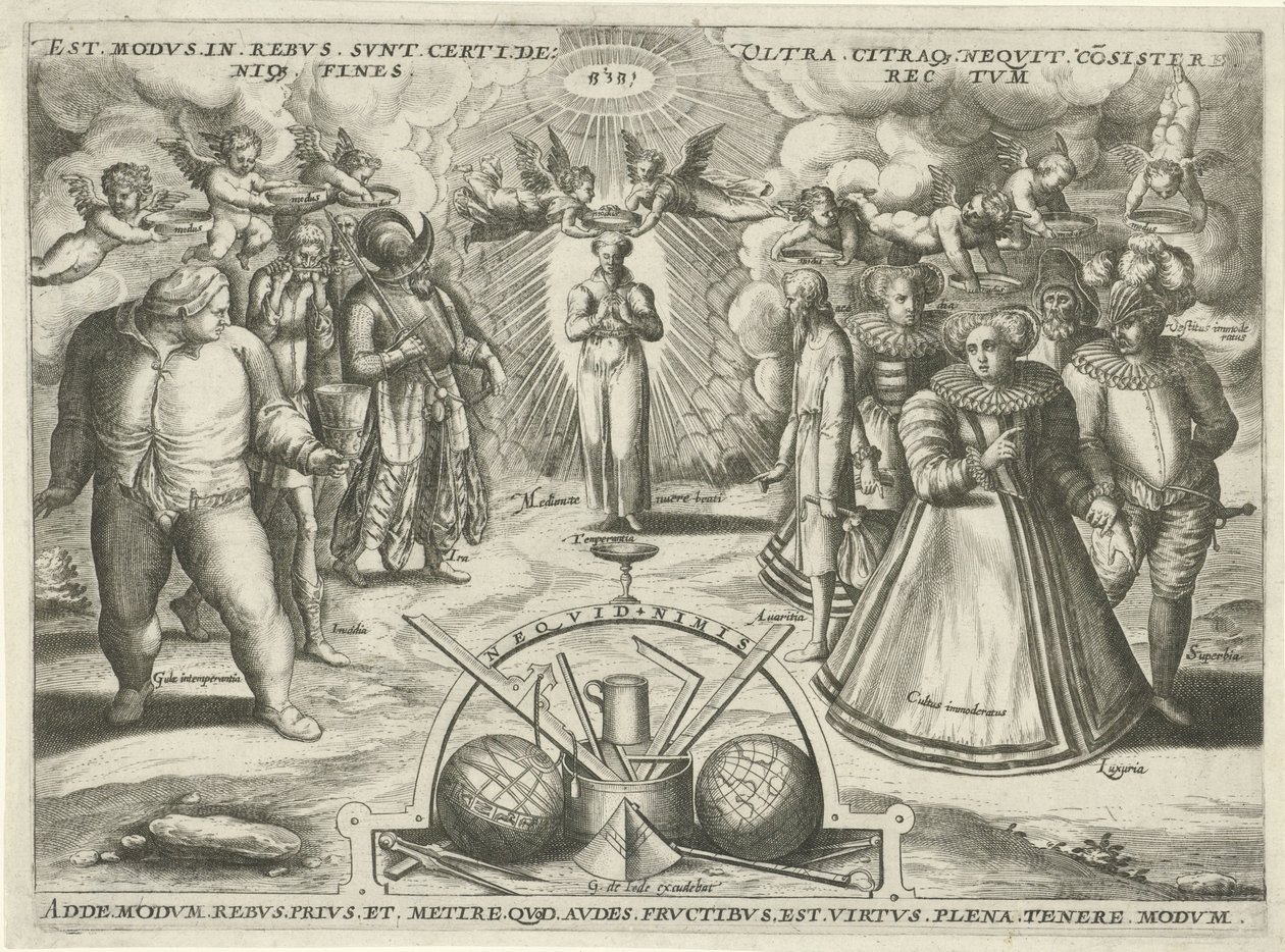Mértékletesség a megszemélyesített bűnökkel Est modus.in.rebus. sunt. certi.de: (...) (cím az objektumon) alkotó: Jan Snellinck (I) (attributed to)