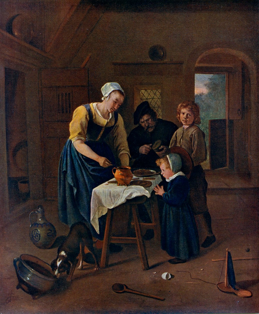 Parasztcsalád étkezés közbeni kegyelemben a hús előtt, c1665, 1912. alkotó: Jan Havickszoon Steen