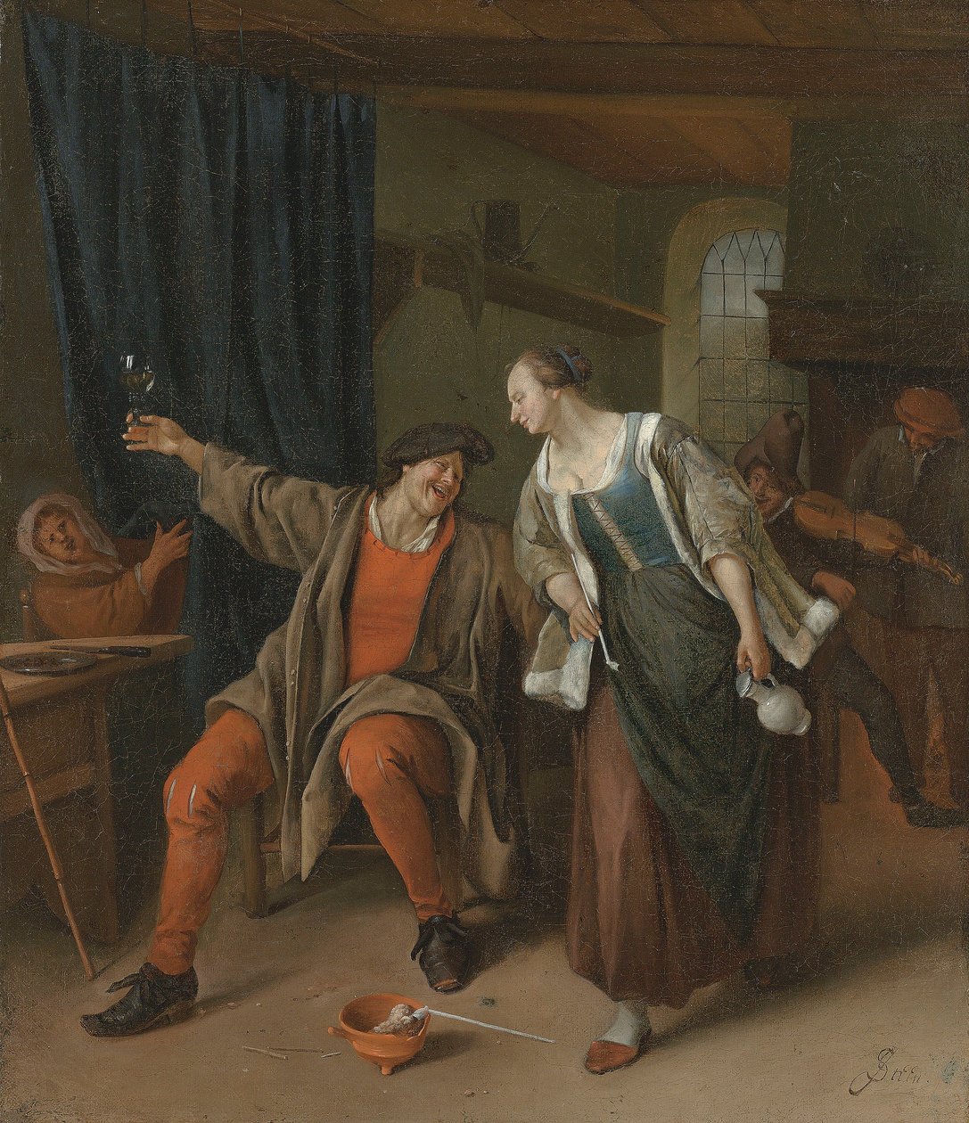 Egy paraszt házaspár egy fogadóban tivornyázik. alkotó: Jan Steen