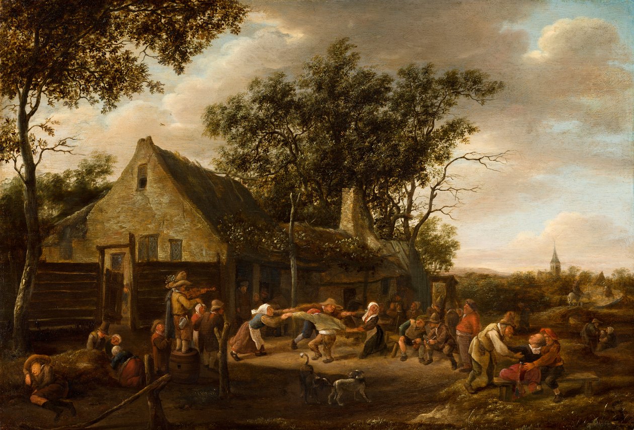 Táncoló parasztok egy fogadó előtt alkotó: Jan Steen