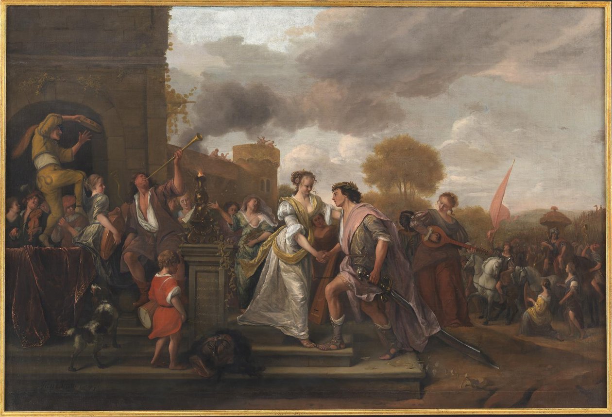 Dávid győztesen tér vissza Góliát és a filiszteusok legyőzése után alkotó: Jan Steen