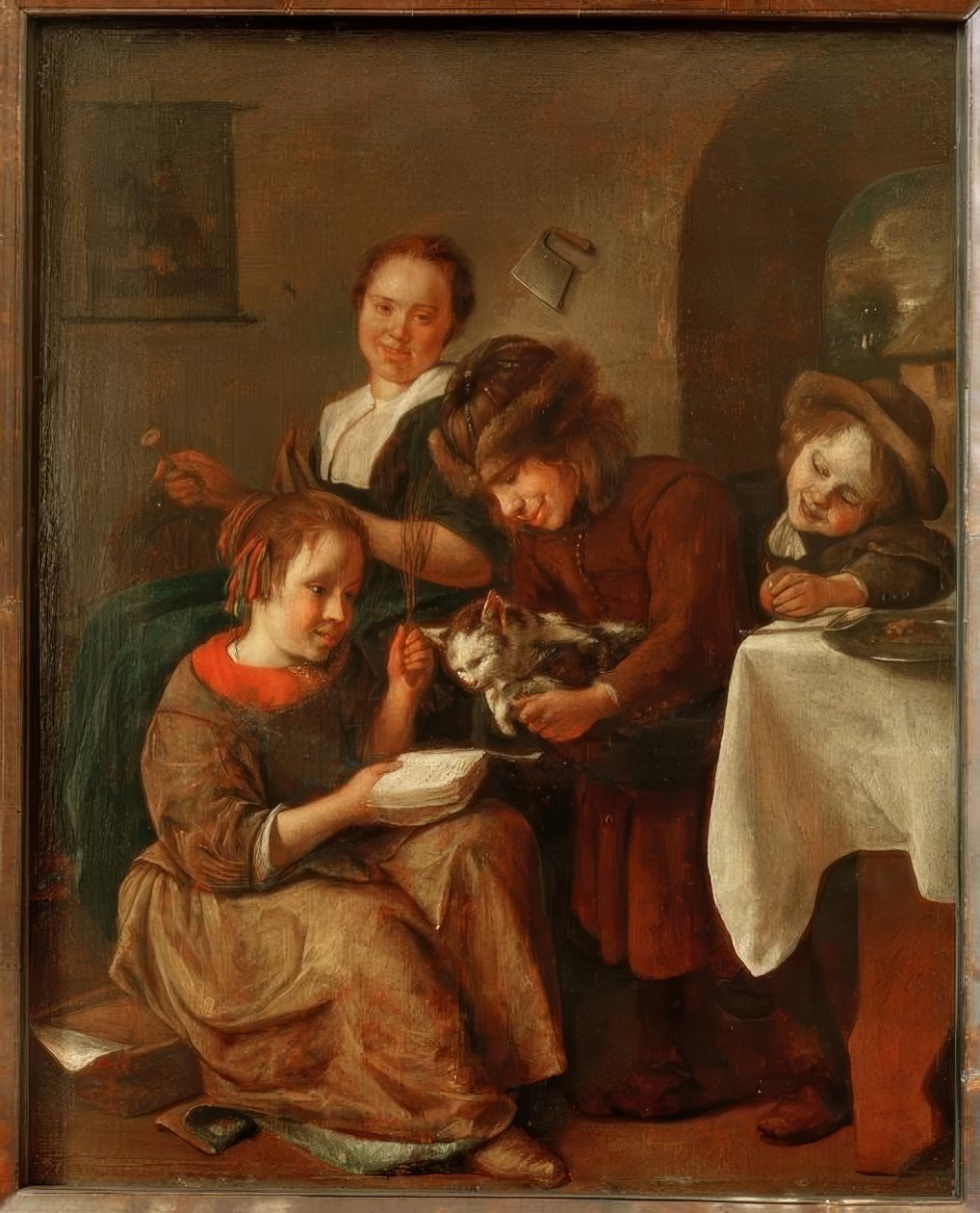 A gyerekek olvasni tanítanak egy macskát alkotó: Jan Havickszoon Steen