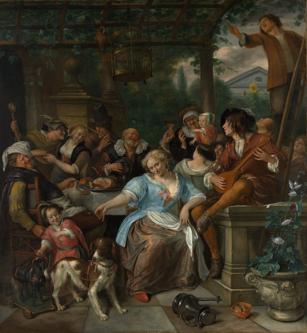 Vidám társaság a teraszon, kb. 1670. alkotó: Jan Havickszoon Steen