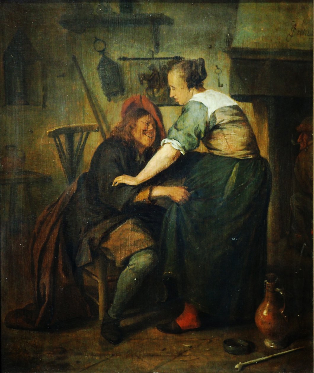 Taverna vendéggel és pincérnővel alkotó: Jan Steen
