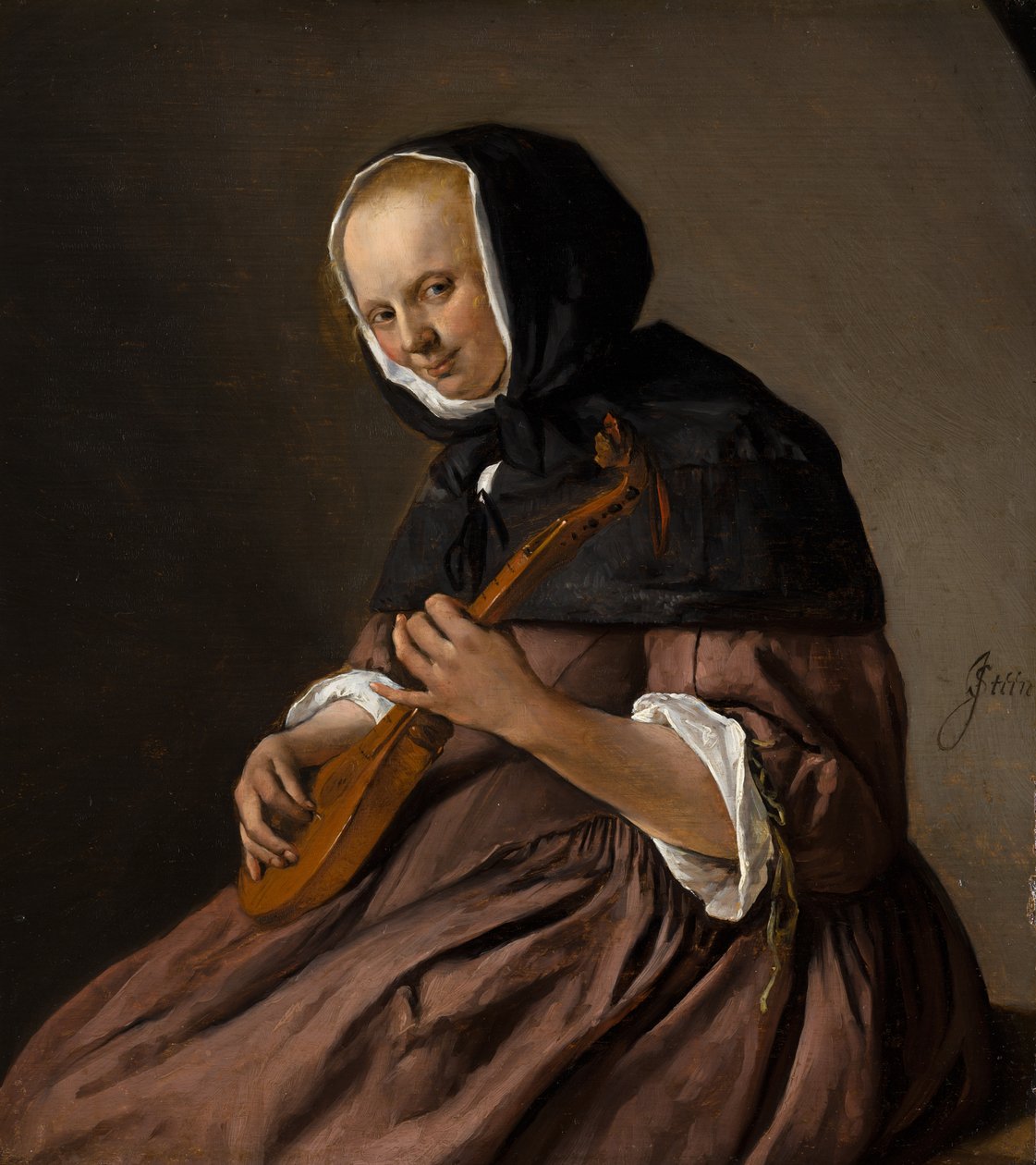 Szisztrumon játszó nő alkotó: Jan Steen