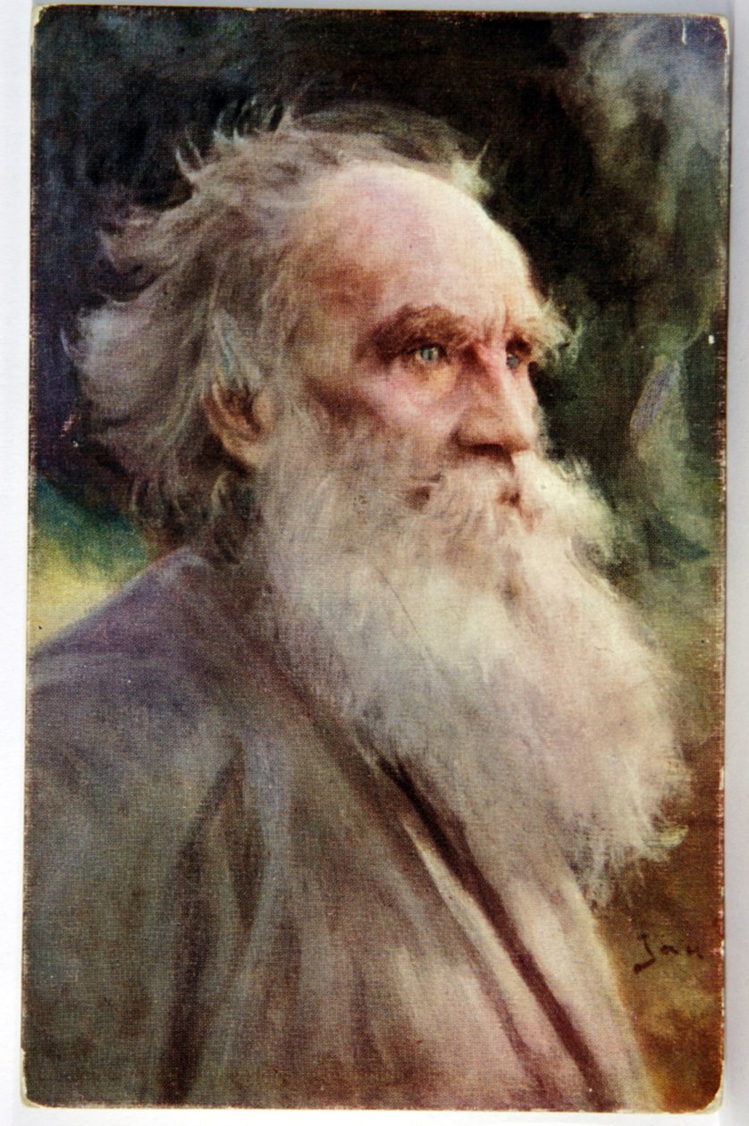 Irodalom. Leo Tolsztoj orosz író. Képeslap, Jan Styka, Franciaország, 1910 körül (képeslap) alkotó: Jan Styka