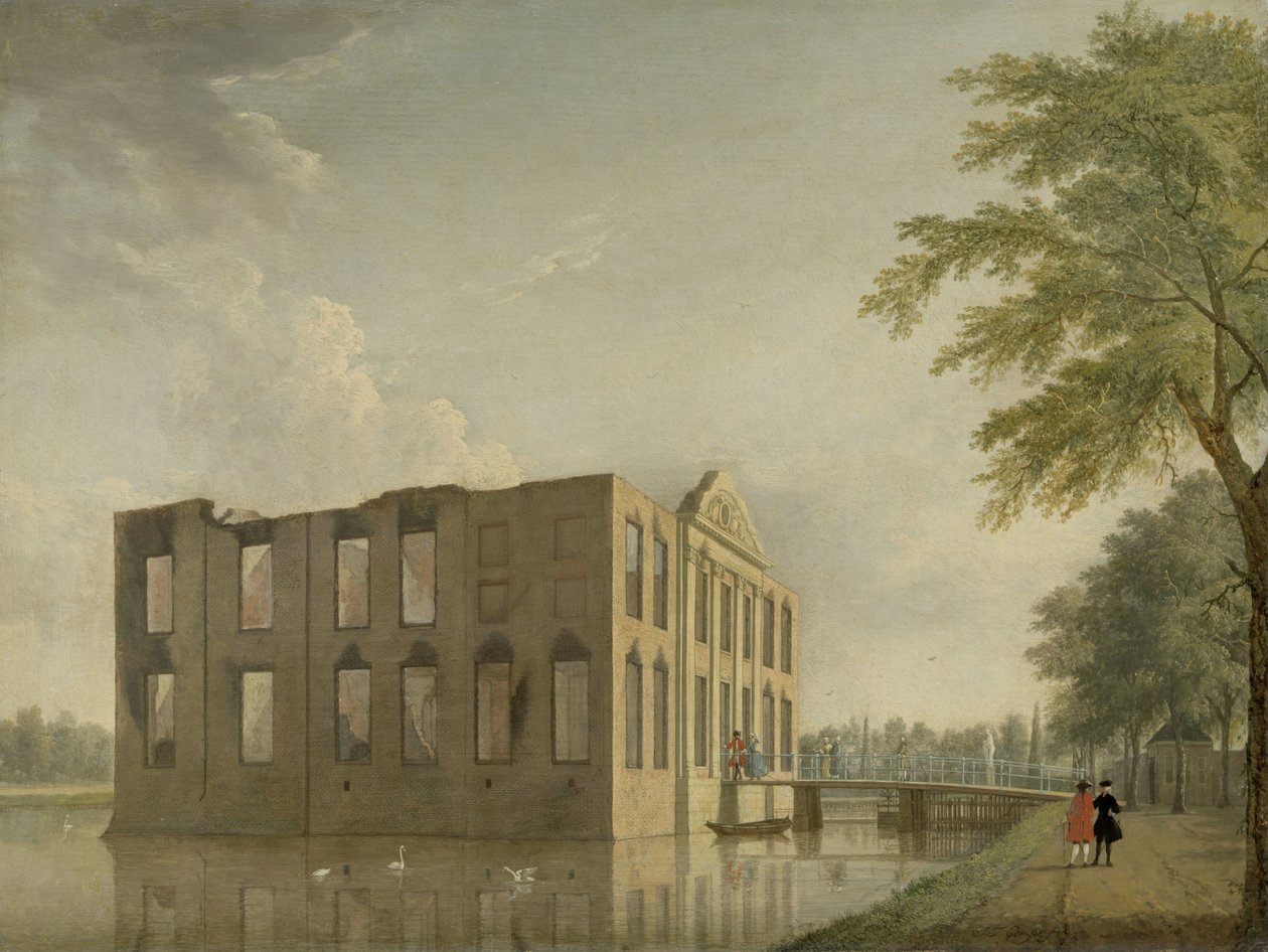 Berckenrode kastély Heemstede-ben a tűzvész után Berkenrode kastély, Heemstede, az 1747. május 4-5-i tűzvész után: Oldalnézet alkotó: Jan Ten Compe