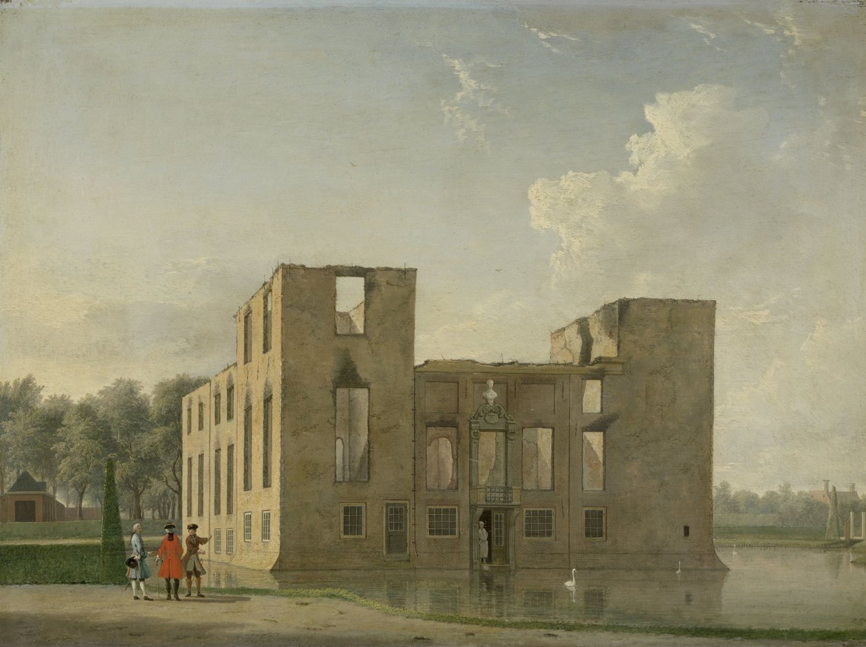 A heemstedei Berckenrode-kastély hátulnézete a tűzvész után Berkenrode kastély, Heemstede, az 1747. május 4-5-i tűzvész után: Hátulnézet alkotó: Jan Ten Compe