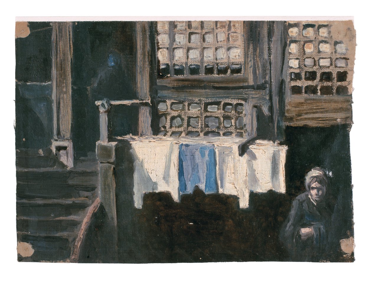 „Régi homlokzat Delftben” (tanulmány) (olaj, vászon) alkotó: Jan Toorop