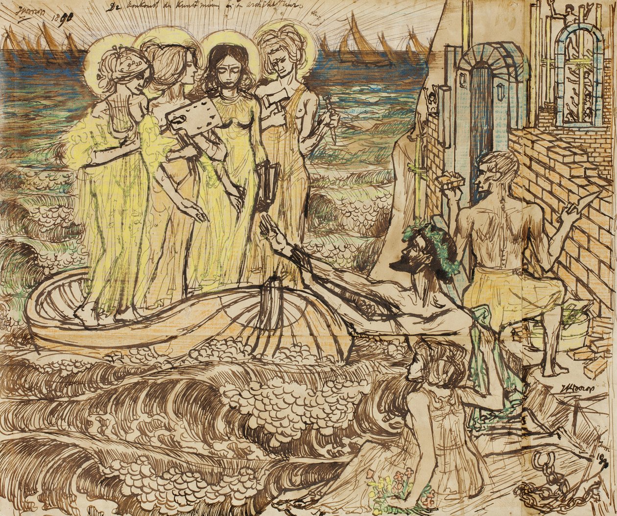 A művészet múzsáinak érkezése az építészetbe, 1890 alkotó: Jan Toorop
