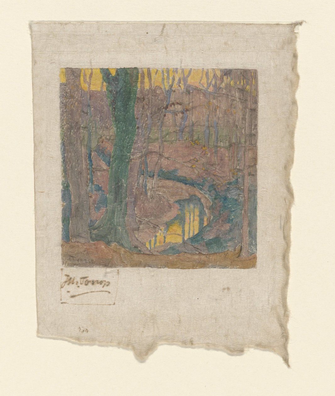 Csupasz tölgyfák a patak mentén In the Woods (eredeti cím) Le bois hivernal (eredeti cím) alkotó: Jan Toorop (signed by artist)