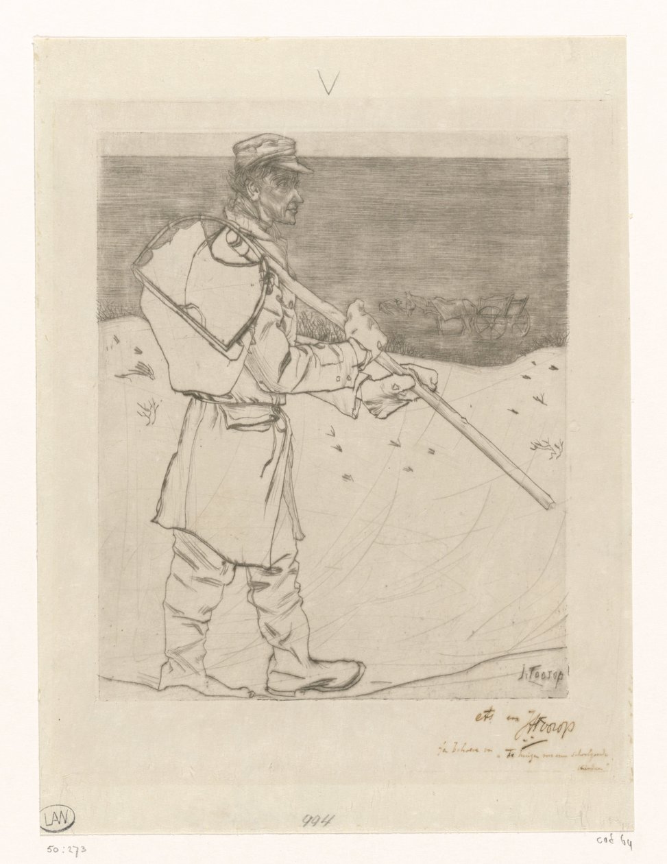 Kagylóhalász hálóval a Katwijk aan Zee strandon The Shellfisherman (eredeti cím) alkotó: Jan Toorop (signed by artist)