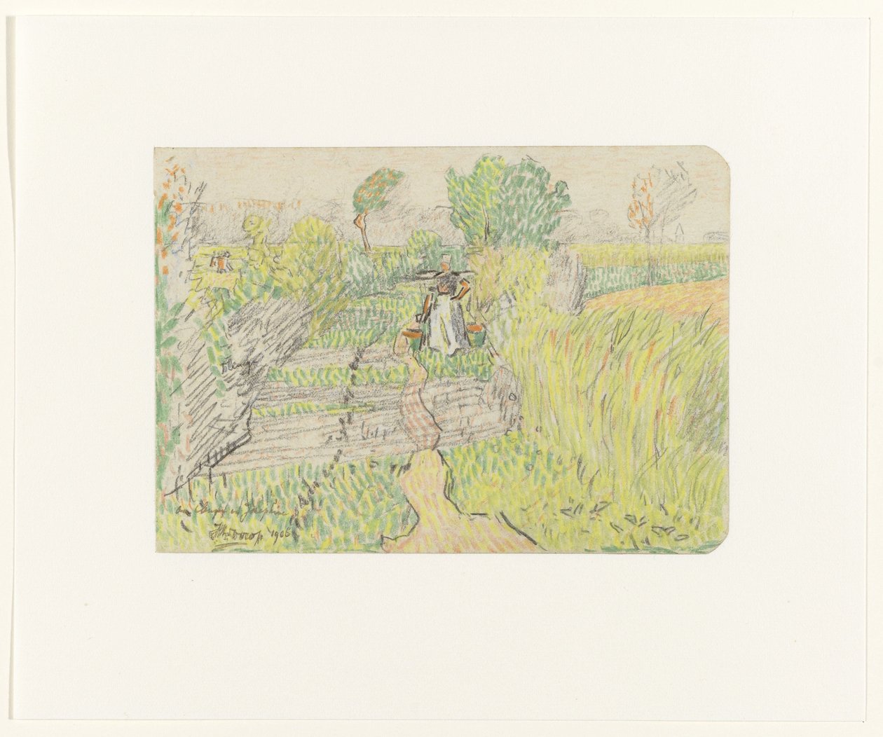 Farmer felesége igával, vállán tejesvödörrel, búzamezőn sétál alkotó: Jan Toorop