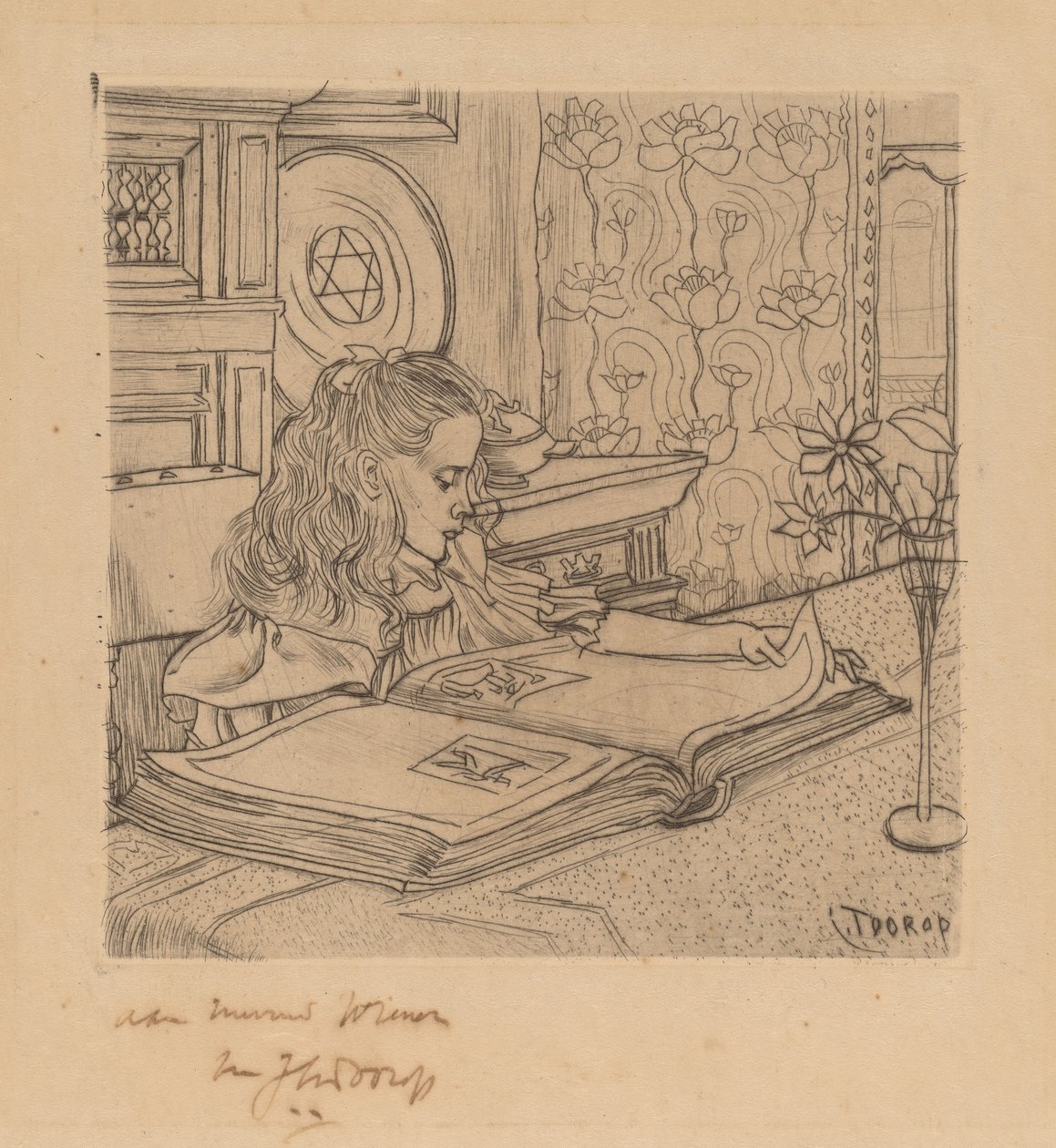 Charley egy nyomatalbumot néz alkotó: Jan Toorop