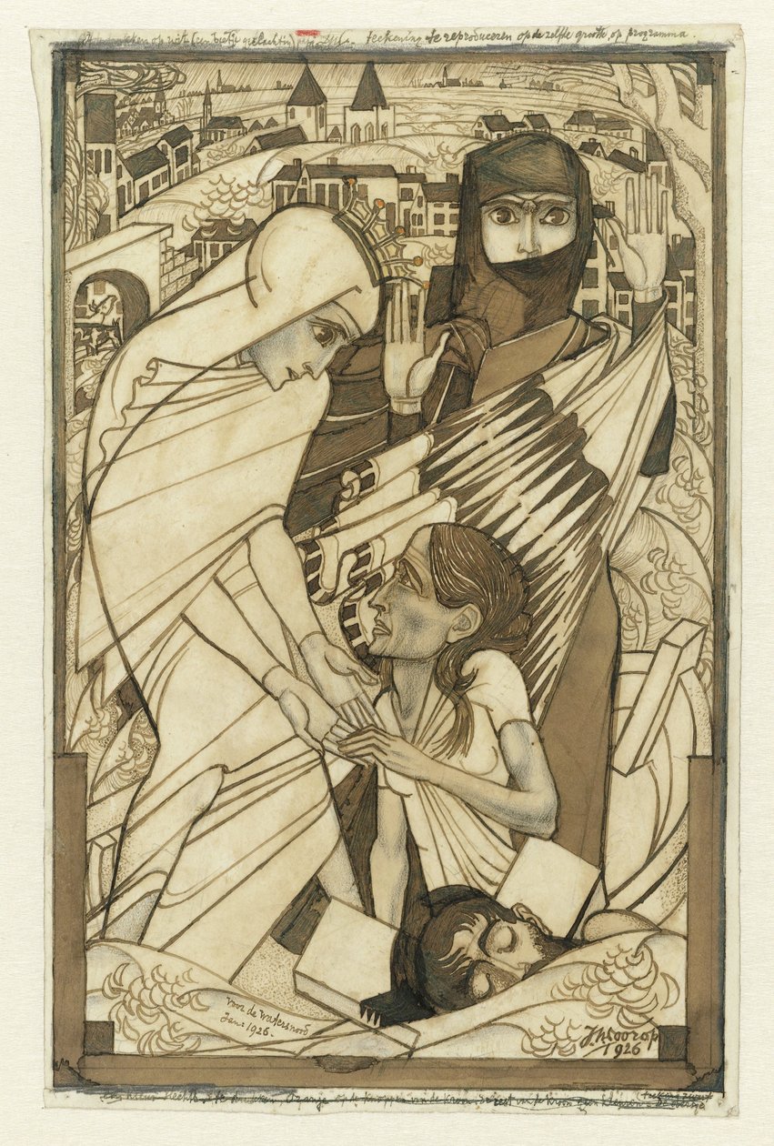 Dombormű az 1926-os árvíz idején, szimbolikusan bemutatva alkotó: Jan Toorop