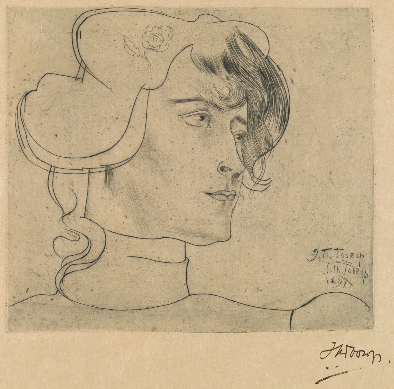 Egy nő feje (Marguérite Adolphine Helfrich) alkotó: Jan Toorop