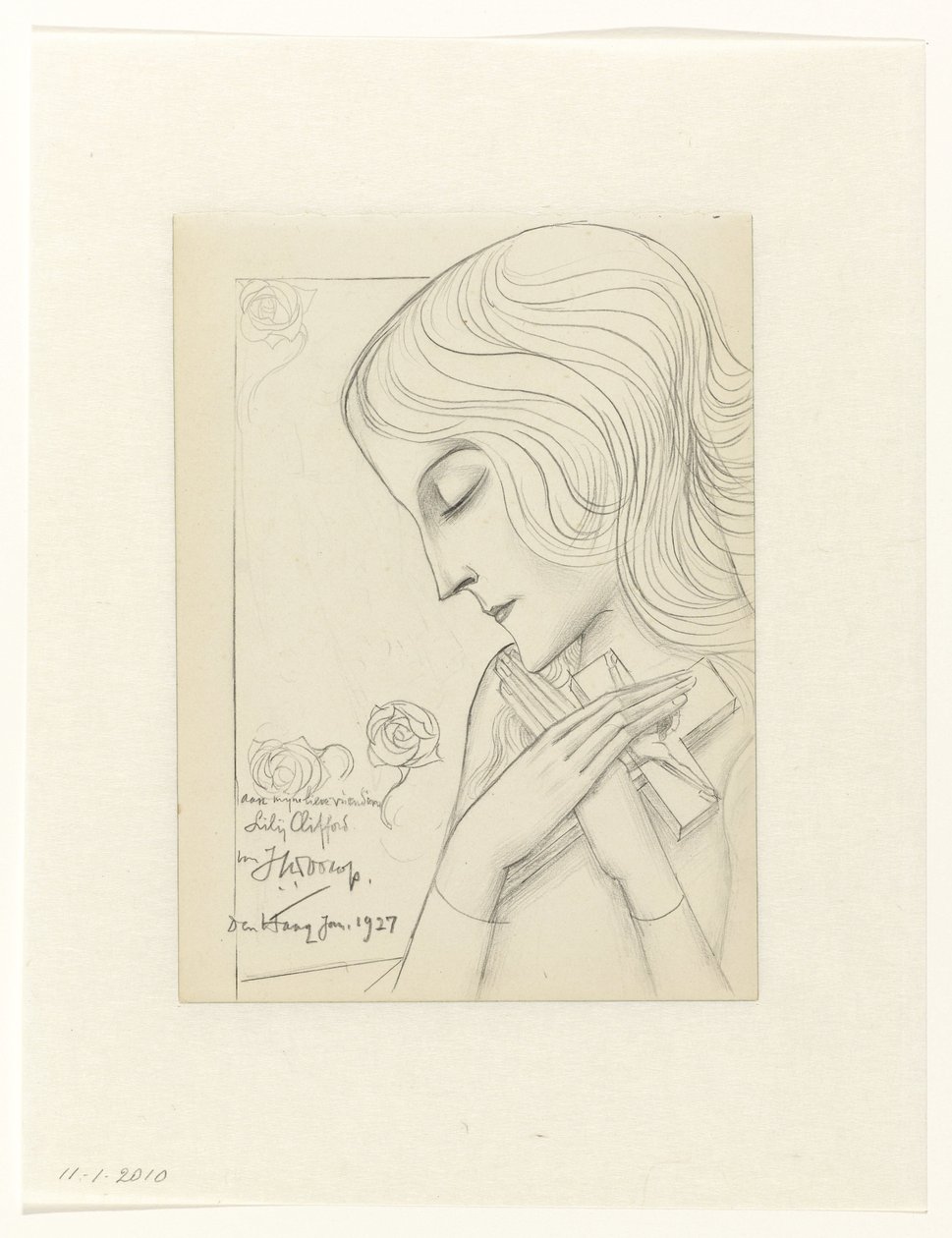 Fiatal lány meditáció kezében egy kereszt alkotó: Jan Toorop