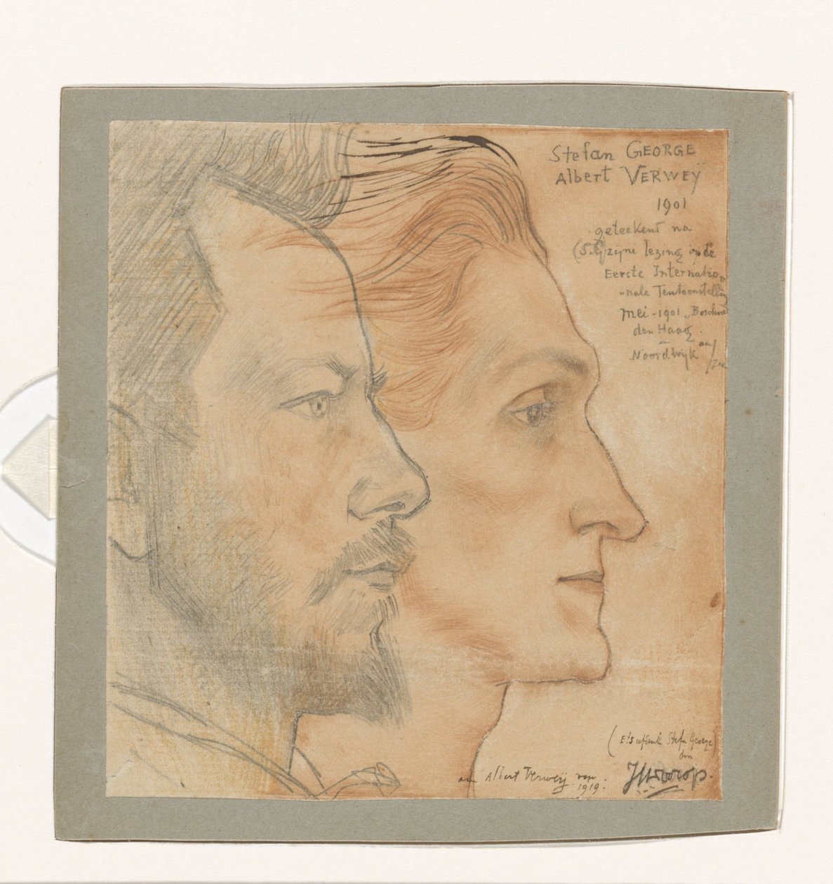 Albert Verwey és Stefan George portréi Stefan George portréja Albert Verwey rajzolt portréjával alkotó: Jan Toorop