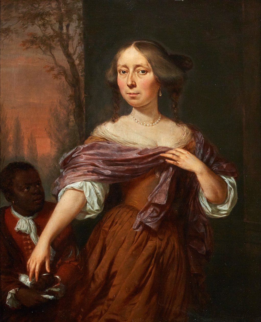 Jacomina le Pla (1647-1681) portréja, egy szolgával alkotó: Jan Verkolje