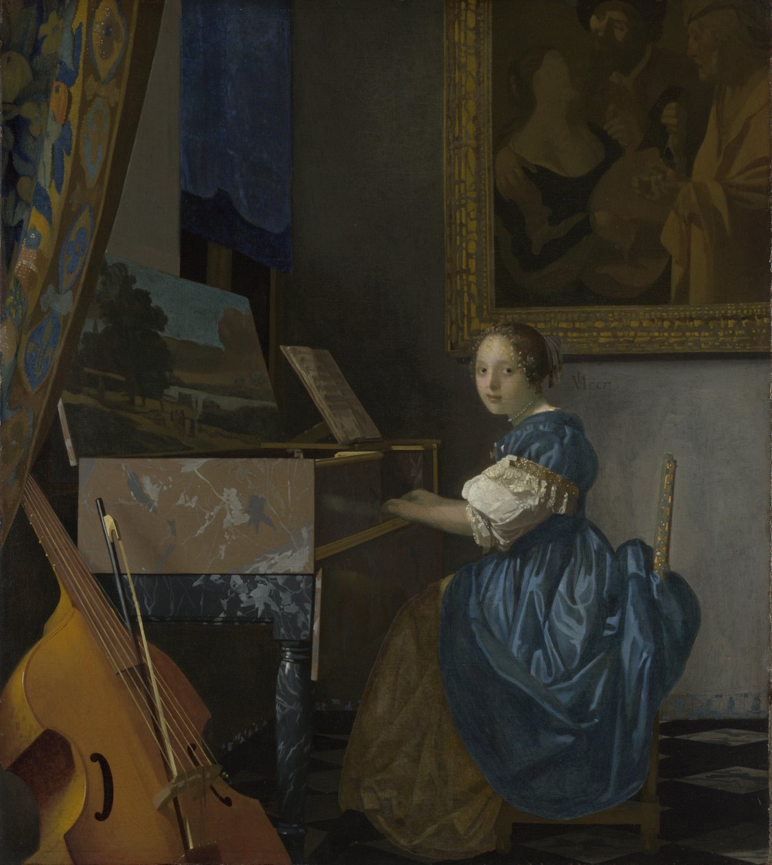 Egy fiatal nő egy Virginalban ül, c. 1670 alkotó: Jan Vermeer van Delft