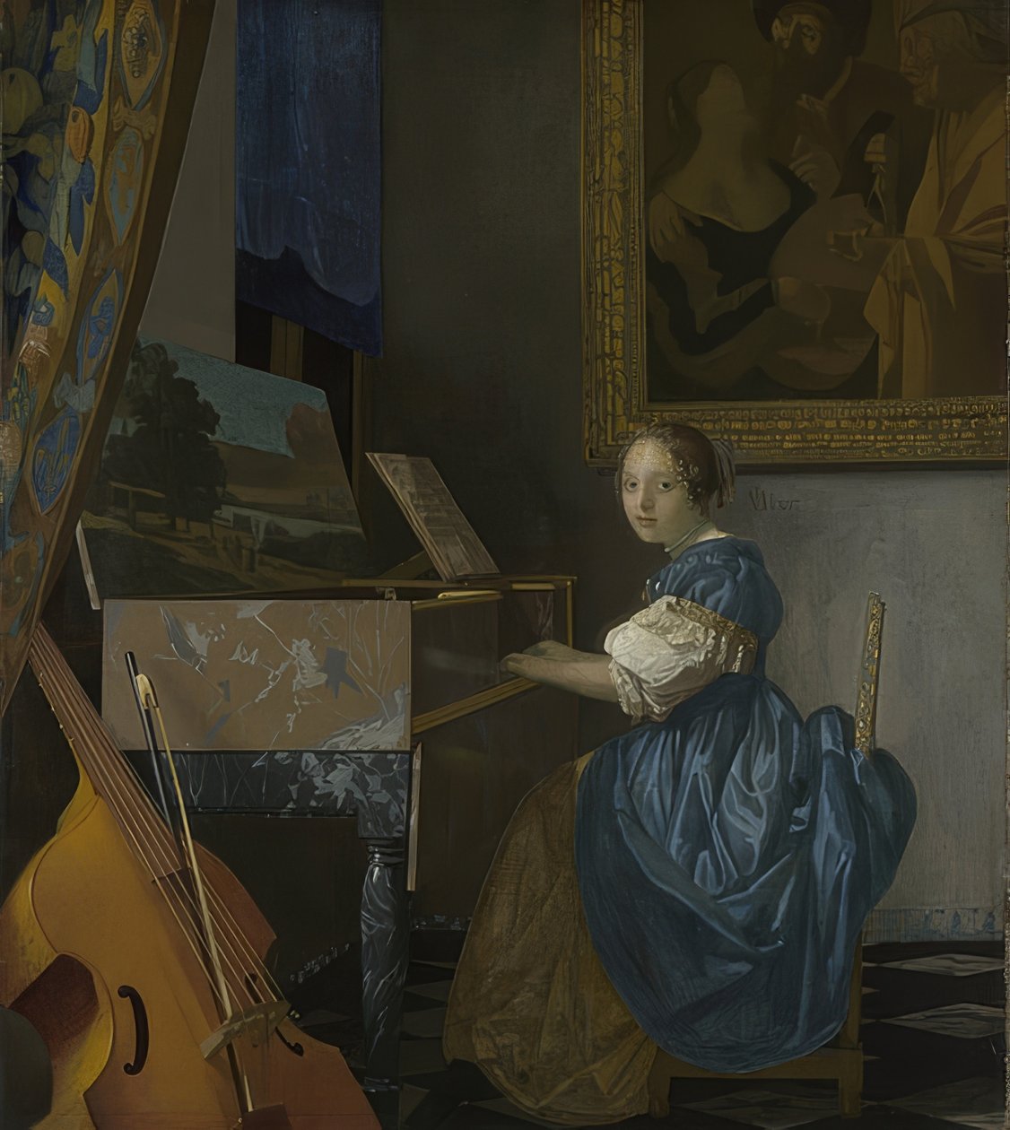Fiatal nő ül egy szűziesnél. 1670-72 körül alkotó: Jan Vermeer van Delft