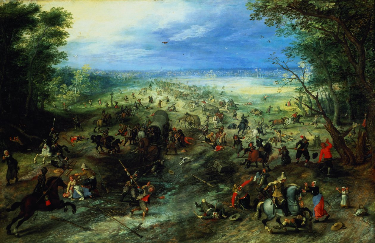 Rajtaütés egy szekérkaravánon alkotó: Jan & Vrancx S. (1573-1647) Brueghel