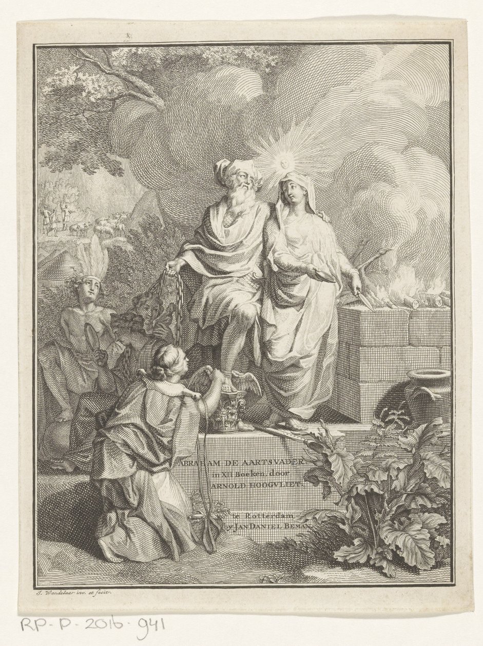 Allegorikus címlap Ábrahám pátriárkával és az igazsággal Címlap: Arnold Hoogvliet, Ábrahám, a pátriárka, a XII. Könyvekben, 1728 alkotó: Jan Wandelaar