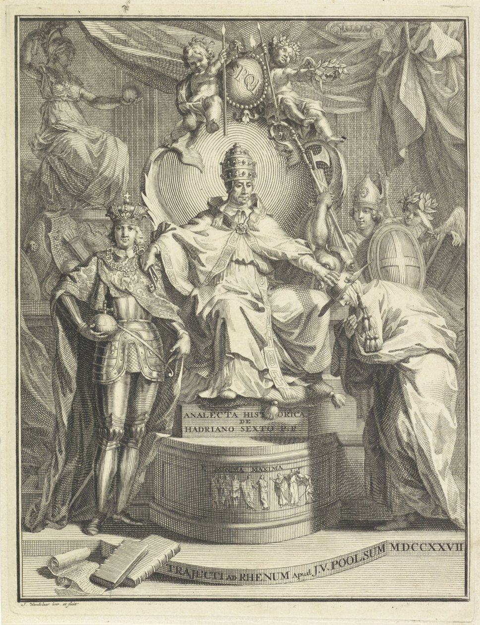 A trónon Adrian VI Címlap: Burmann, Kasper. VI. Hadrianus vagy Hadrianus, a hatodik római pápa történelmi anakletája, 1727 alkotó: Jan Wandelaar