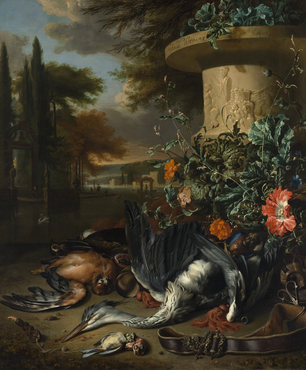 Játékdarab döglött gémmel, 1695. alkotó: Jan Baptist Weenix