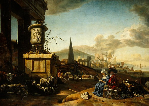Olasz tengeri kikötő (olaj a panelen) alkotó: Jan Baptist Weenix