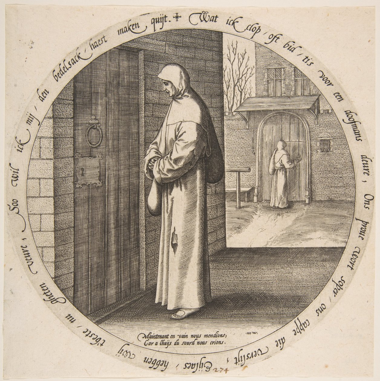 Hiába könyörög a siketek ajtajában, a tizenkét flamand közmondásból, kb. 1568. alkotó: Jan Wierix